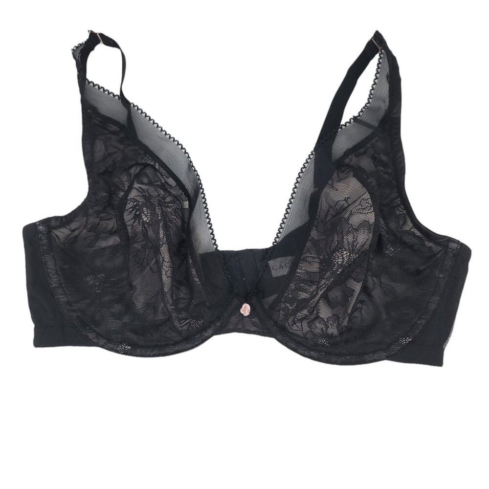 Cacique Black Lace Sexy Underwire Full Coverage Plunge Bra Size 40DD